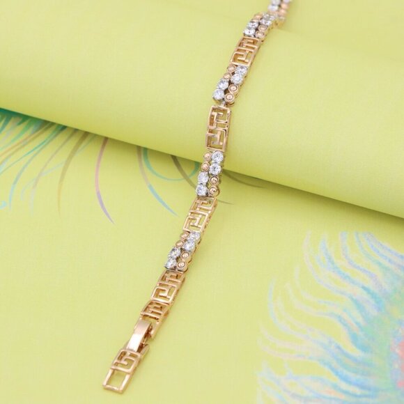 "Rose Gold CZ Bracelet with Greek Key Motif, Elegant Patterned Design, XPBL0750 - Picture 7 of 12